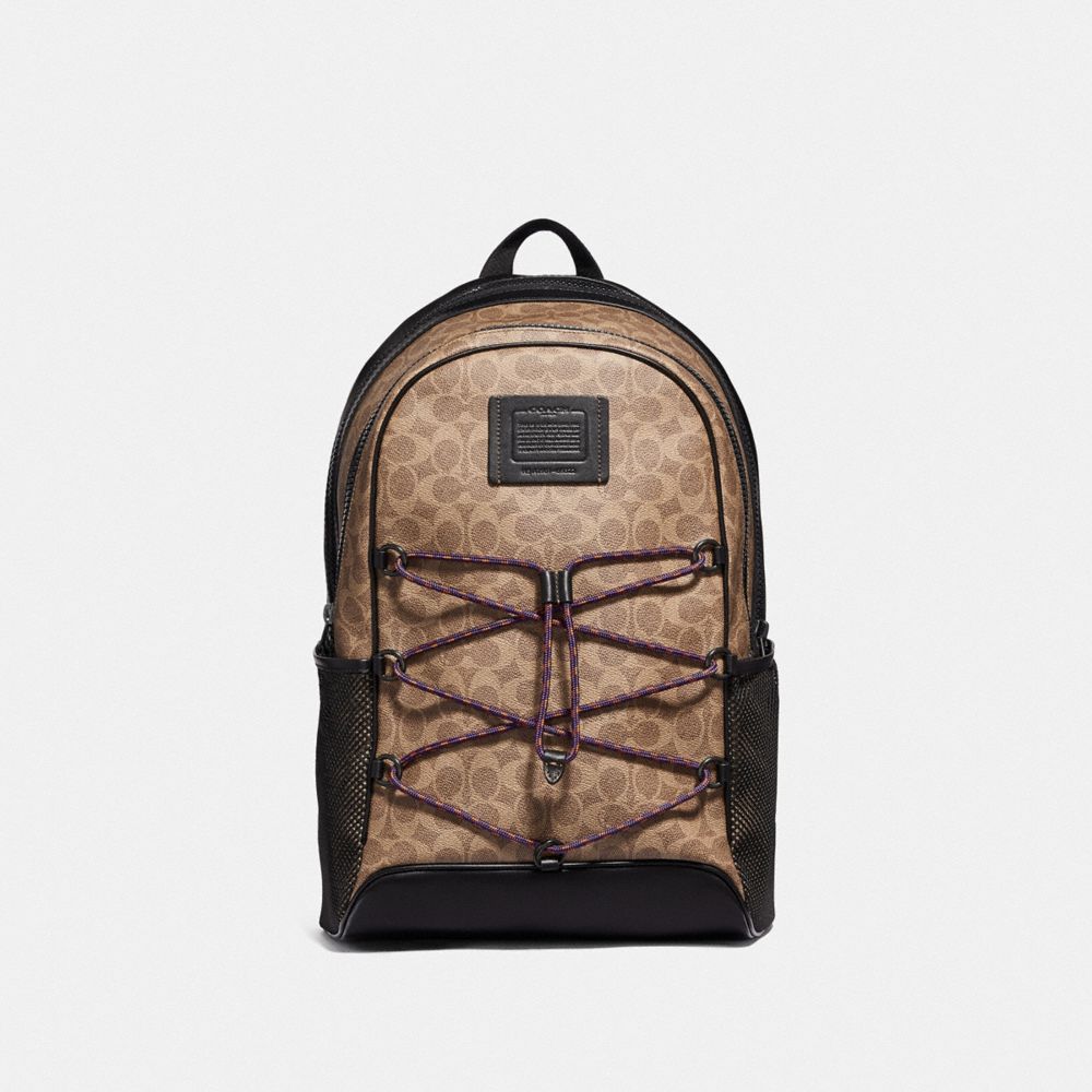 Academy Sport Backpack In Signature Canvas - 69322 - BLACK COPPER/KHAKI