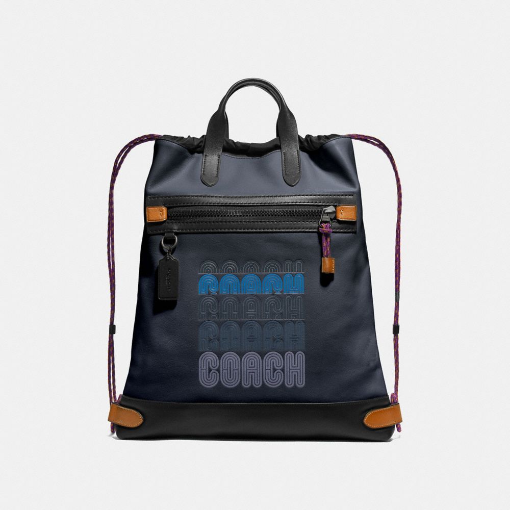 COACH 69325 Academy Drawstring Backpack In Colorblock MIDNIGHT NAVY/BLACK COPPER