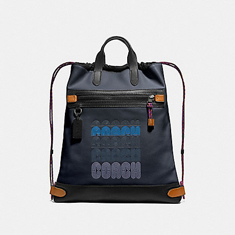 COACH 69325 ACADEMY DRAWSTRING BACKPACK IN COLORBLOCK MIDNIGHT NAVY/BLACK COPPER