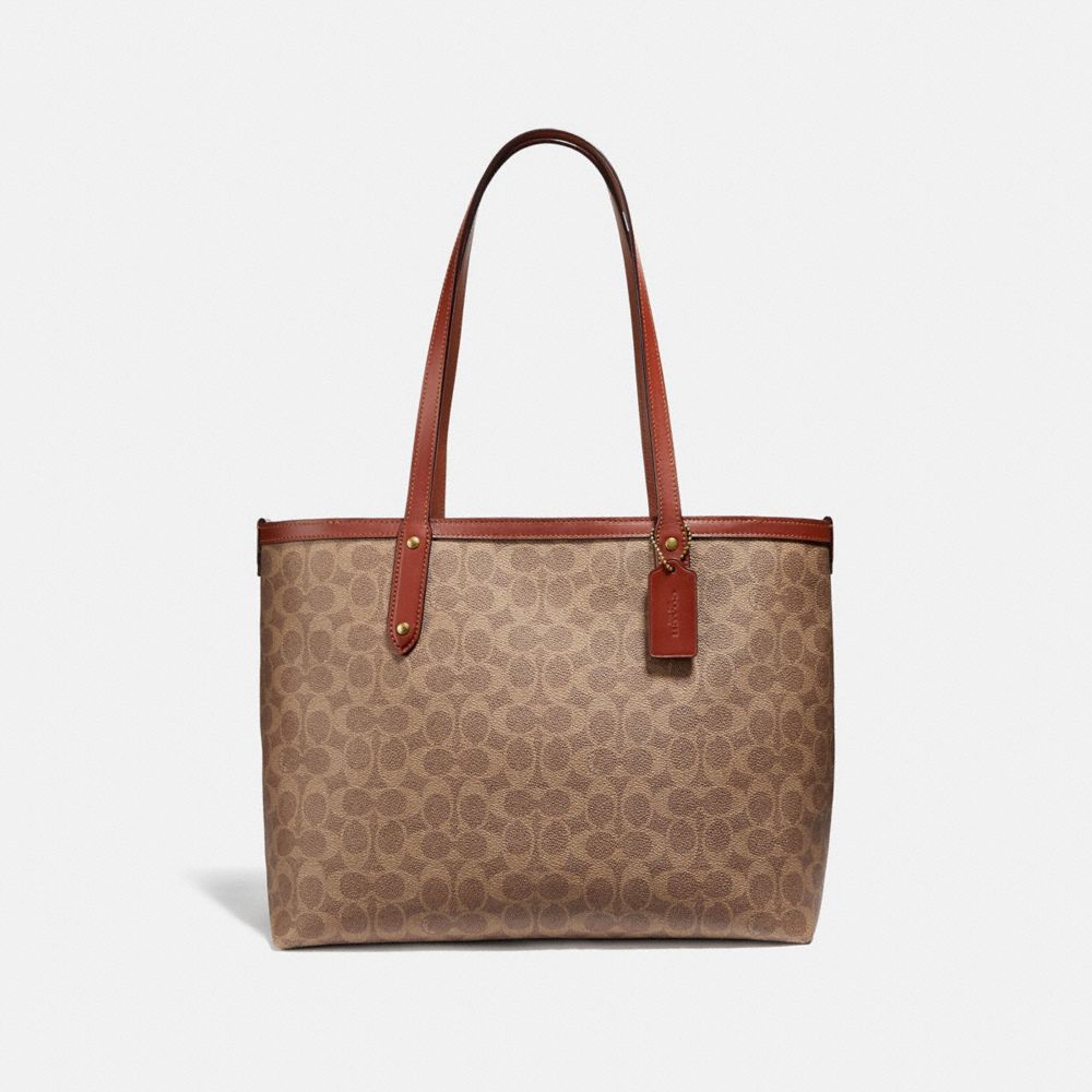 Central Tote With Zip In Signature Canvas - BRASS/TAN/RUST - COACH 69422