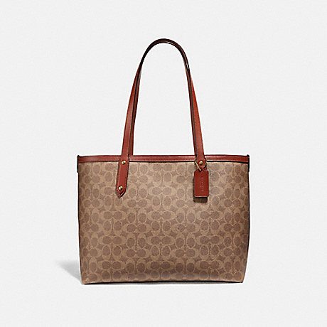 COACH 69422 Central Tote With Zip In Signature Canvas BRASS/TAN/RUST