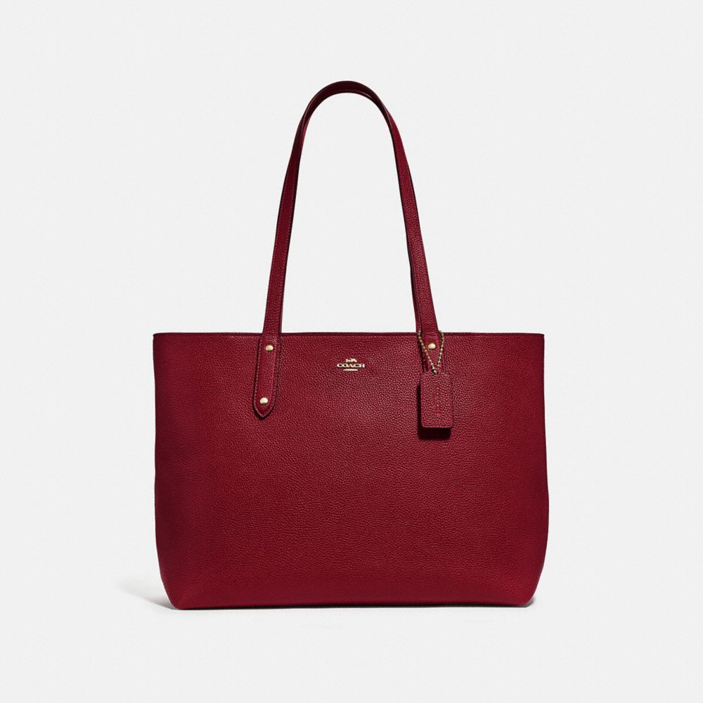 CENTRAL TOTE WITH ZIP - 69424 - GOLD/DEEP RED