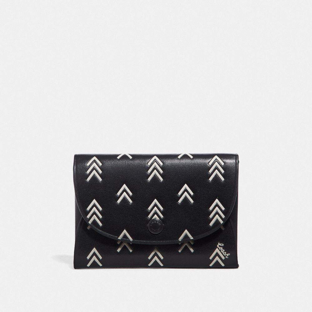 COACH 69487 Snap Card Case With Line Arrow Print BLACK/CHALK