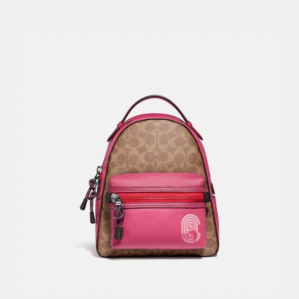 COACH CAMPUS BACKPACK 23 IN SIGNATURE CANVAS WITH COACH PATCH - TAN/BRIGHT CHERRY MULTI/GUNMETAL - 69522