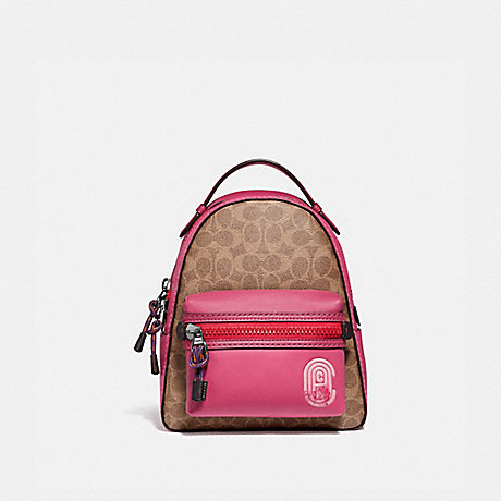 COACH 69522 CAMPUS BACKPACK 23 IN SIGNATURE CANVAS WITH COACH PATCH TAN/BRIGHT CHERRY MULTI/GUNMETAL