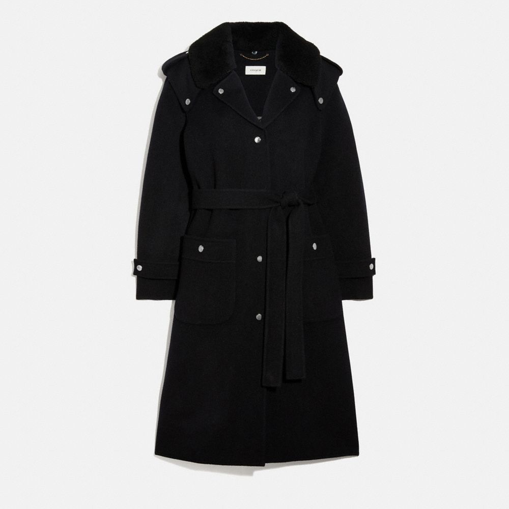 DOUBLE FACE MIDI COAT WITH REMOVABLE SHEARLING COLLAR