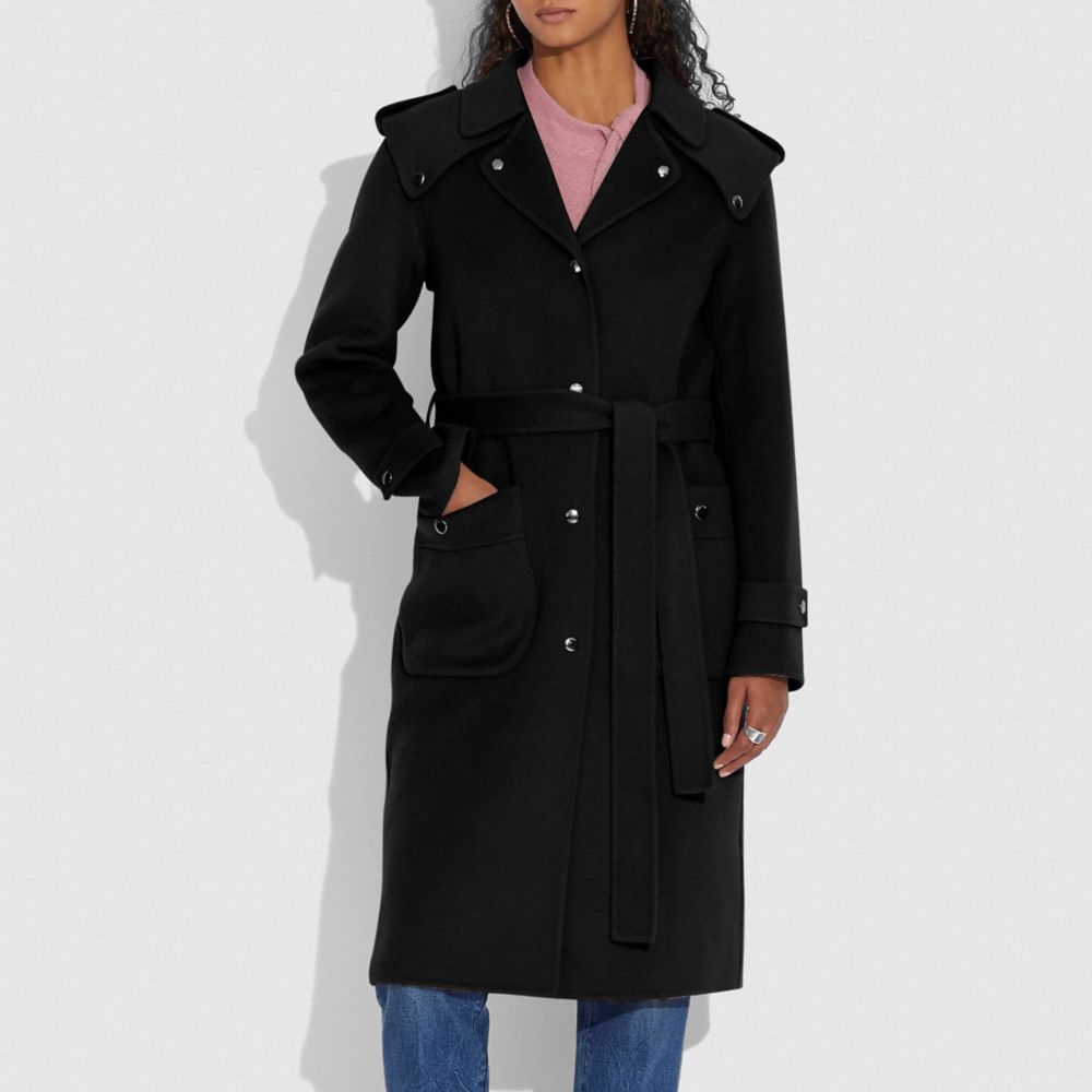 DOUBLE FACE MIDI COAT WITH REMOVABLE SHEARLING COLLAR