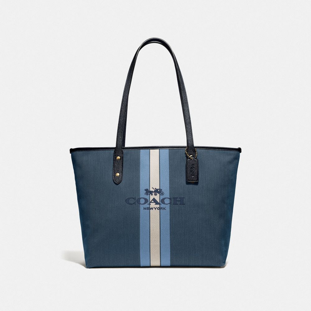 CITY ZIP TOTE WITH HORSE AND CARRIAGE - 69645 - GD/BLUE MIDNIGHT NAVY