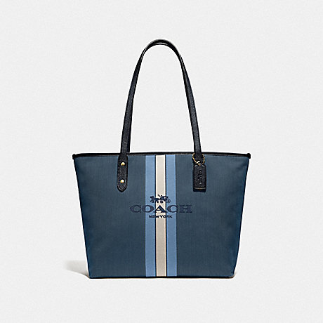 COACH CITY ZIP TOTE WITH HORSE AND CARRIAGE - GD/BLUE MIDNIGHT NAVY - 69645