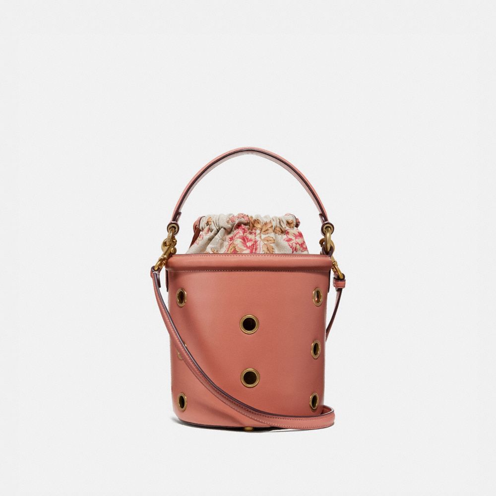 COACH DRAWSTRING BUCKET BAG WITH GROMMETS - LIGHT PEACH/BRASS - 69654