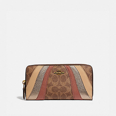 COACH ACCORDION ZIP WALLET IN SIGNATURE CANVAS WITH WAVE PATCHWORK - TAN MULTI/BRASS - 69674
