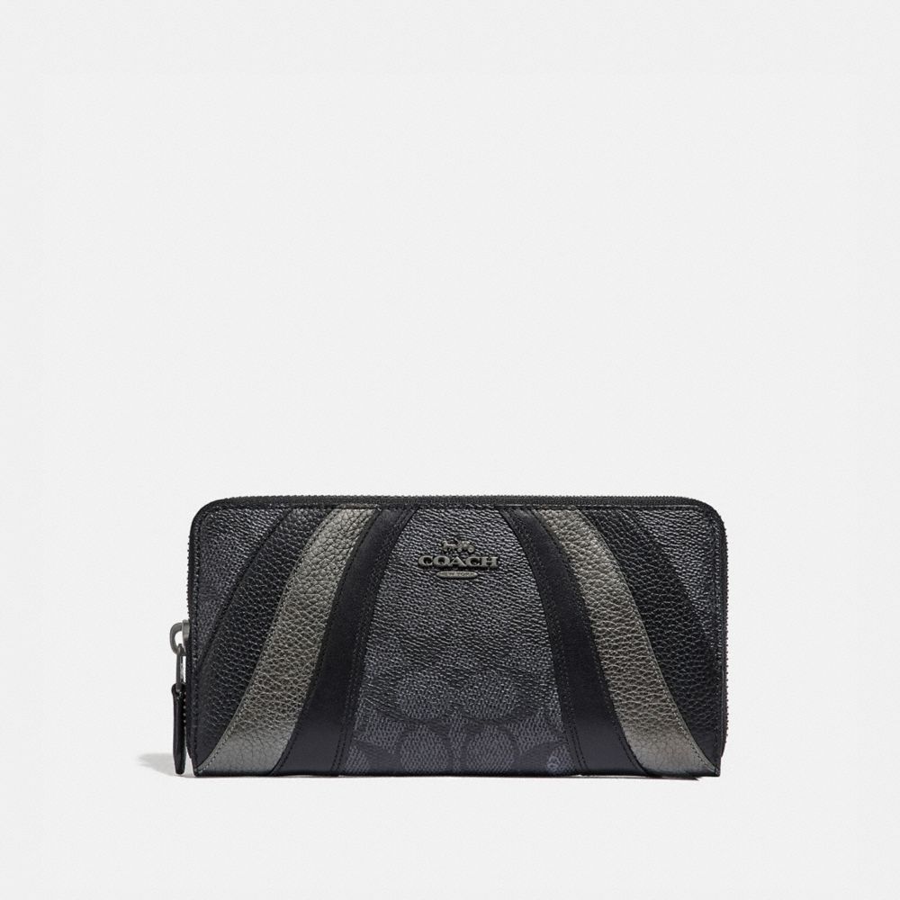 COACH ACCORDION ZIP WALLET IN SIGNATURE CANVAS WITH WAVE PATCHWORK - CHARCOAL/MULTI/PEWTER - 69674
