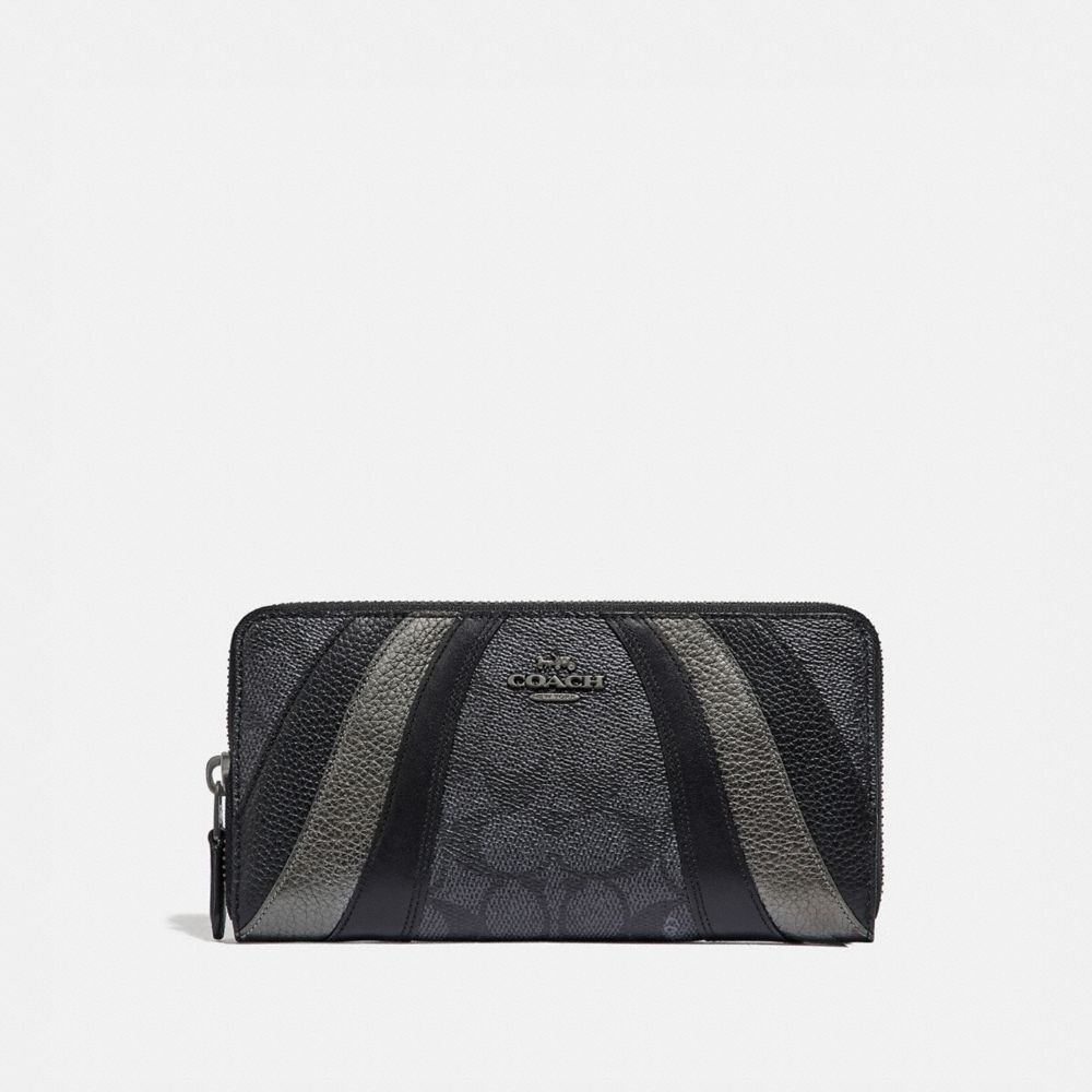 COACH 69674 ACCORDION ZIP WALLET IN SIGNATURE CANVAS WITH WAVE PATCHWORK CHARCOAL/MULTI/PEWTER