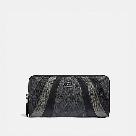 COACH ACCORDION ZIP WALLET IN SIGNATURE CANVAS WITH WAVE PATCHWORK - CHARCOAL/MULTI/PEWTER - 69674