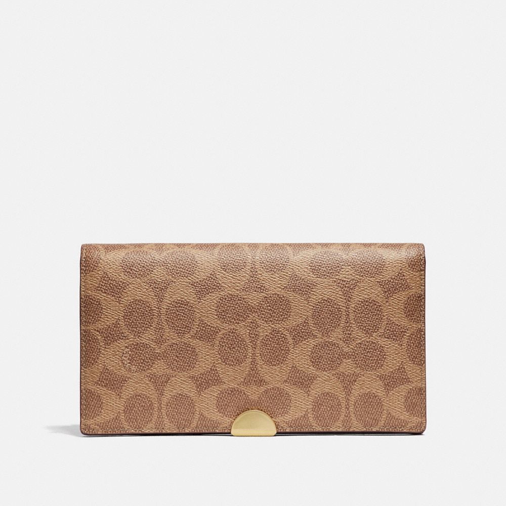 COACH DREAMER WALLET IN COLORBLOCK SIGNATURE CANVAS - TAN/RUST/BRASS - 69688