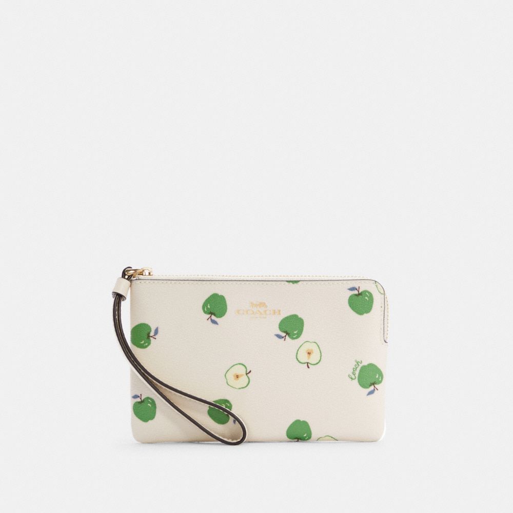 COACH CORNER ZIP WRISTLET WITH APPLE PRINT - IM/CHALK MULTI - 6978