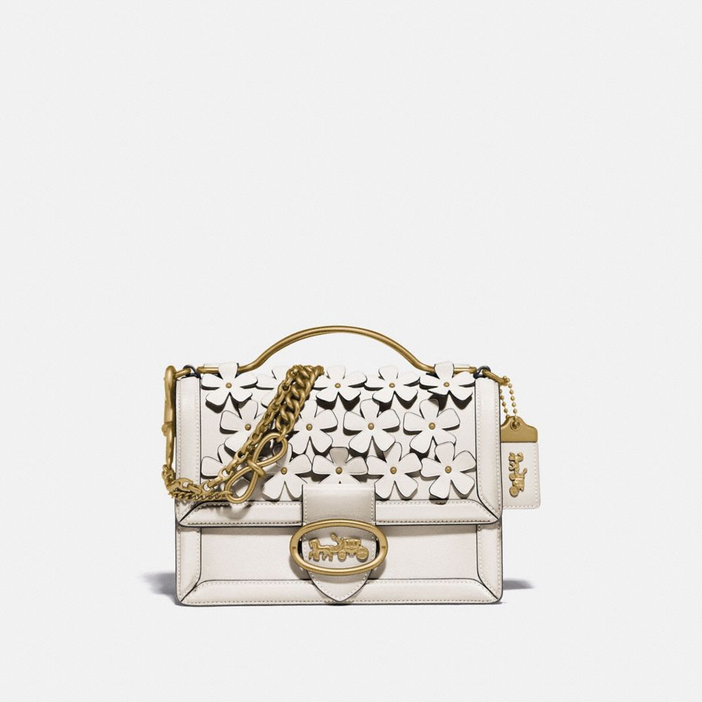 COACH 697 RILEY TOP HANDLE 22 WITH FLORAL APPLIQUE BRASS/CHALK