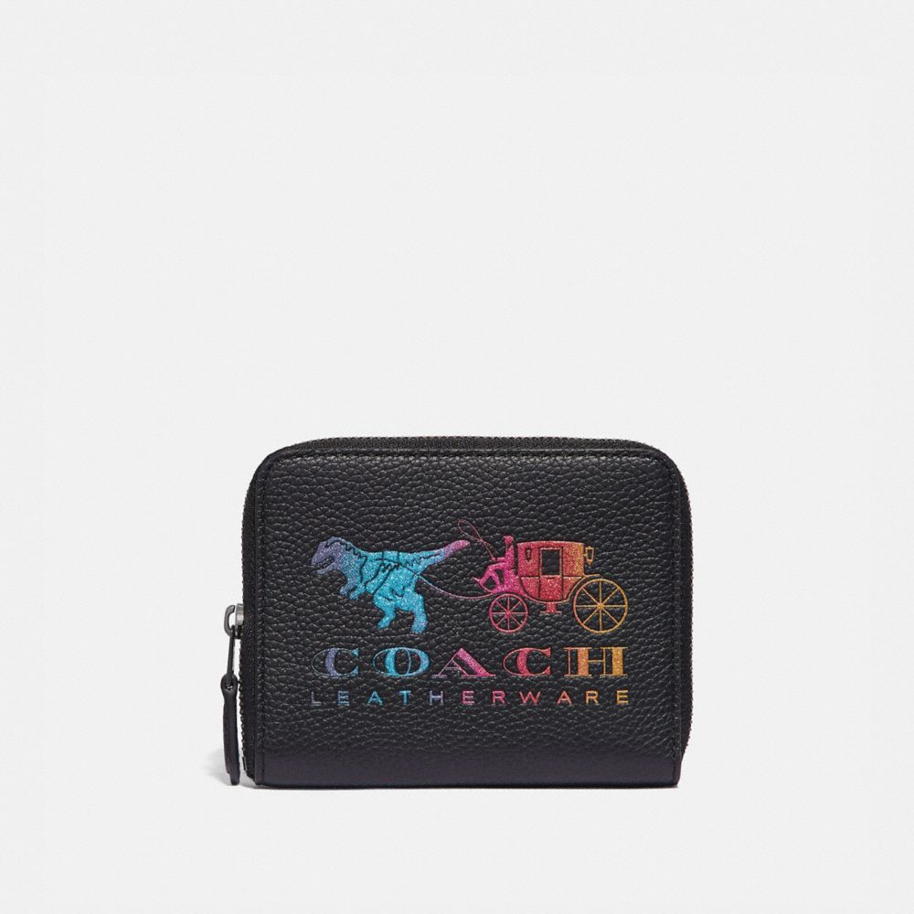 COACH 69813 SMALL ZIP AROUND WALLET WITH REXY AND CARRIAGE GM/BLACK MULTI