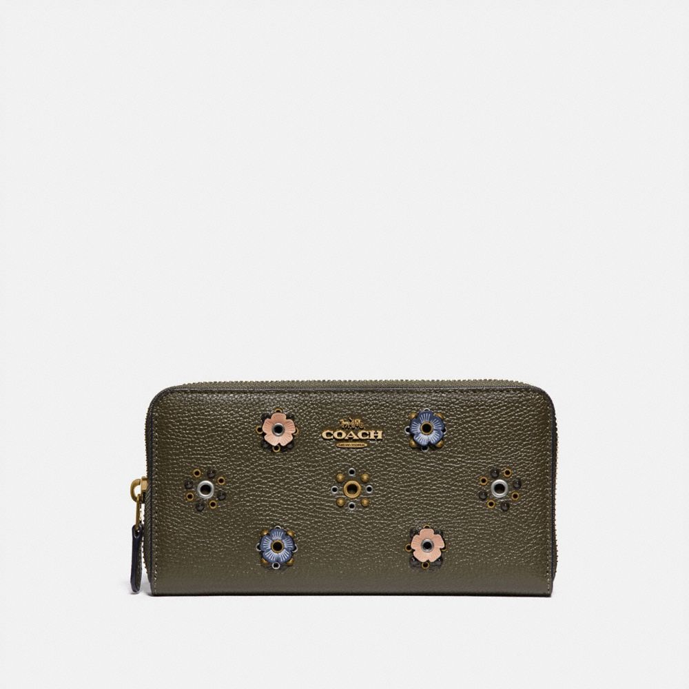 COACH 69831 Accordion Zip Wallet With Scattered Rivets BRASS/MOSS