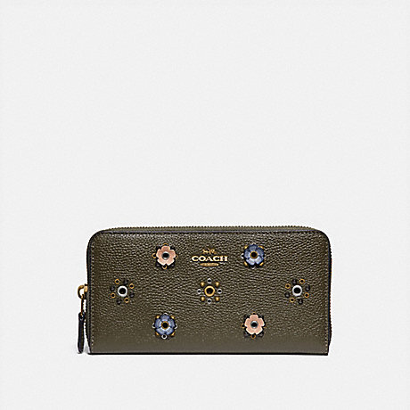 COACH 69831 ACCORDION ZIP WALLET WITH SCATTERED RIVETS BRASS/MOSS