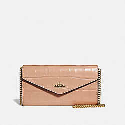 COACH 69854 Envelope Chain Wallet GOLD/BEECHWOOD