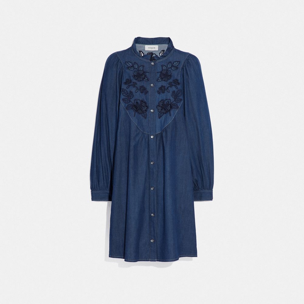 COACH 69894 EMBROIDERED DENIM DRESS SHADY BLUE