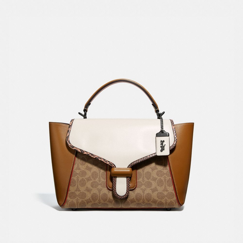 COURIER CARRYALL IN COLORBLOCK SIGNATURE CANVAS WITH SNAKESKIN DETAIL - V5/TAN CHALK MULTI - COACH 698