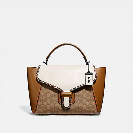 COACH COURIER CARRYALL IN COLORBLOCK SIGNATURE CANVAS WITH SNAKESKIN DETAIL - V5/TAN CHALK MULTI - 698