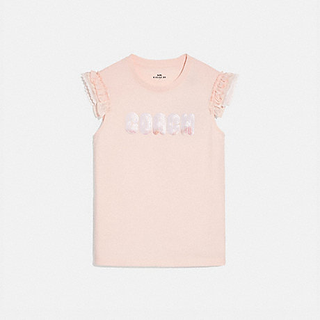COACH COACH PRINT T-SHIRT WITH EMBROIDERED CAP SLEEVES - PINK - 69933
