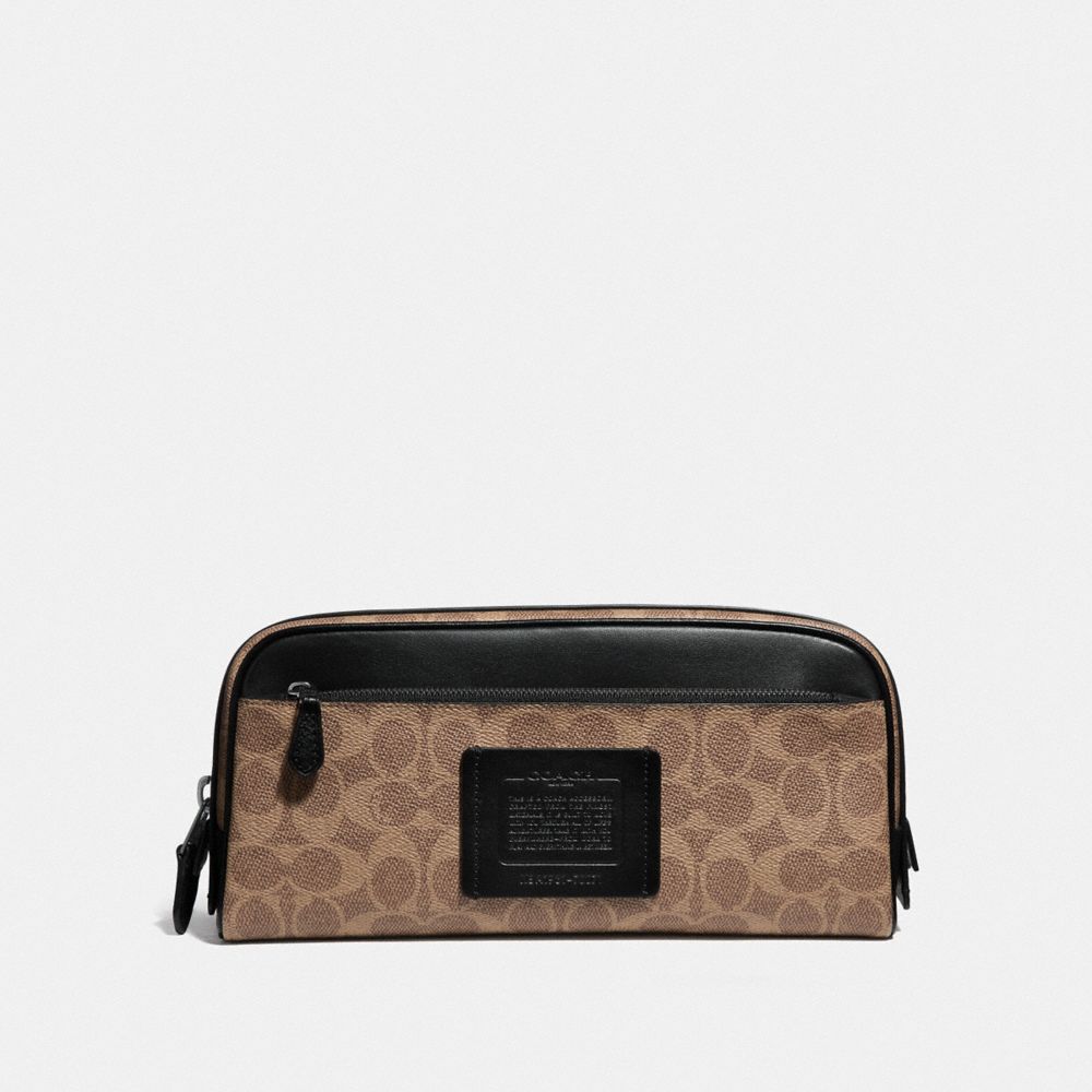 COACH DOUBLE ZIP DOPP KIT IN SIGNATURE CANVAS - KHAKI - 70071