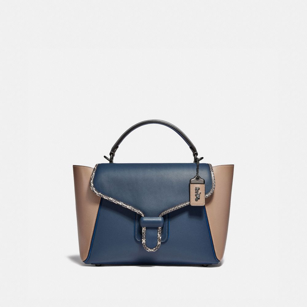 COURIER CARRYALL IN COLORBLOCK LEATHER WITH SNAKESKIN DETAIL - 701 - V5/DARK DENIM MULTI