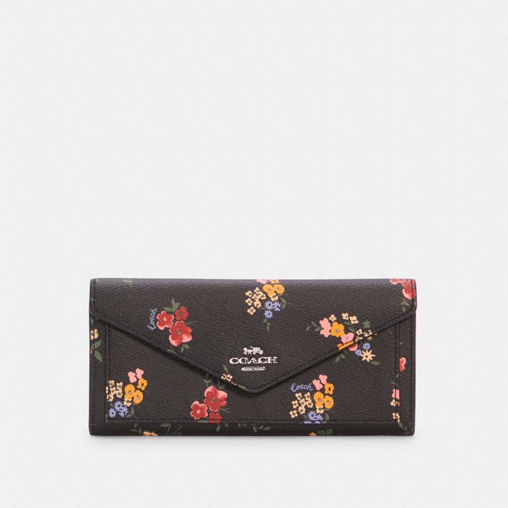 COACH 7090 Slim Envelope Wallet With Wildflower Print SV/BLACK MULTI