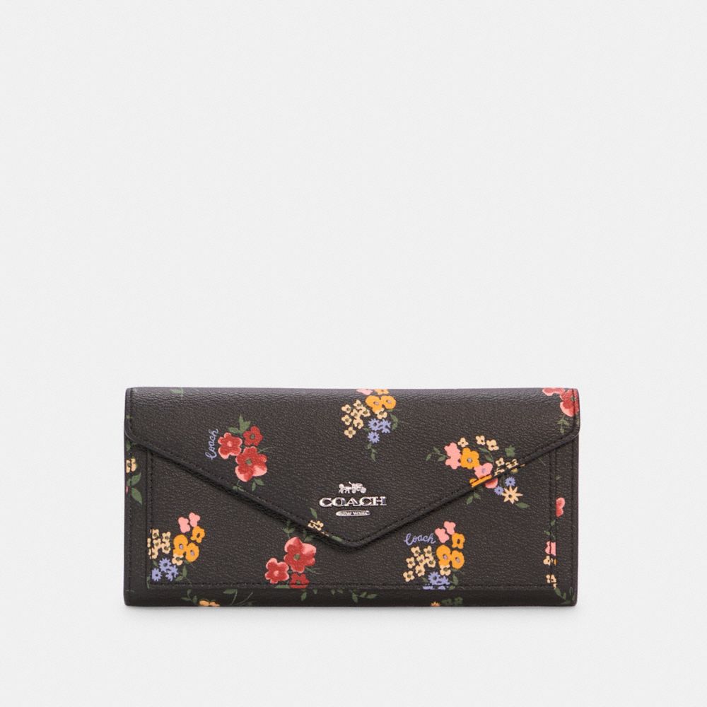 COACH 7090 SLIM ENVELOPE WALLET WITH WILDFLOWER PRINT SV/BLACK MULTI