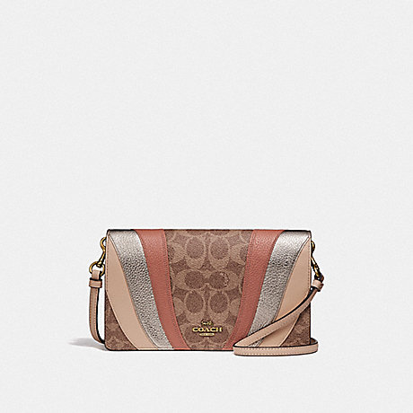COACH HAYDEN FOLDOVER CROSSBODY CLUTCH IN SIGNATURE CANVAS WITH WAVE PATCHWORK - TAN MULTI/BRASS - 71565