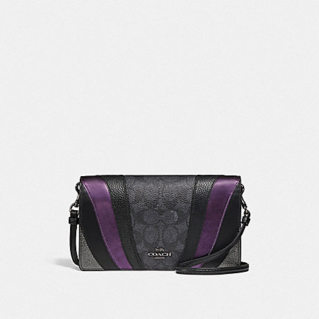 COACH HAYDEN FOLDOVER CROSSBODY CLUTCH IN SIGNATURE CANVAS WITH WAVE PATCHWORK - CHARCOAL/MULTI/PEWTER - 71565