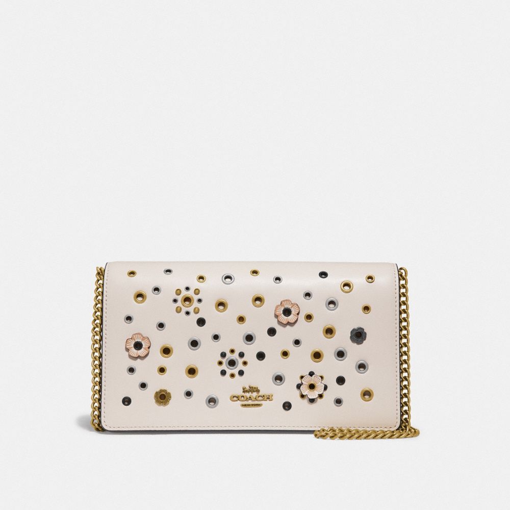 COACH 72397 Callie Foldover Chain Clutch With Scattered Rivets BRASS/CHALK MULTI
