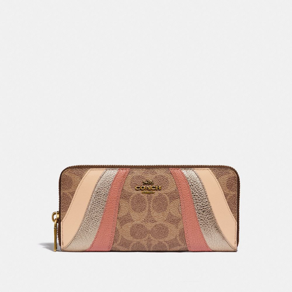 COACH 72416 SLIM ACCORDION ZIP WALLET IN SIGNATURE CANVAS WITH WAVE PATCHWORK B4/TAN-MULTI