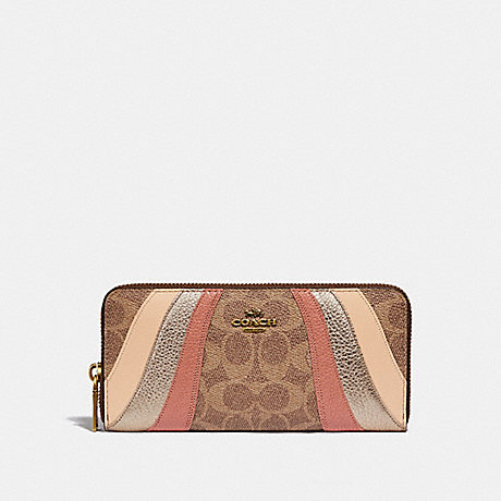 COACH 72416 SLIM ACCORDION ZIP WALLET IN SIGNATURE CANVAS WITH WAVE PATCHWORK B4/TAN MULTI