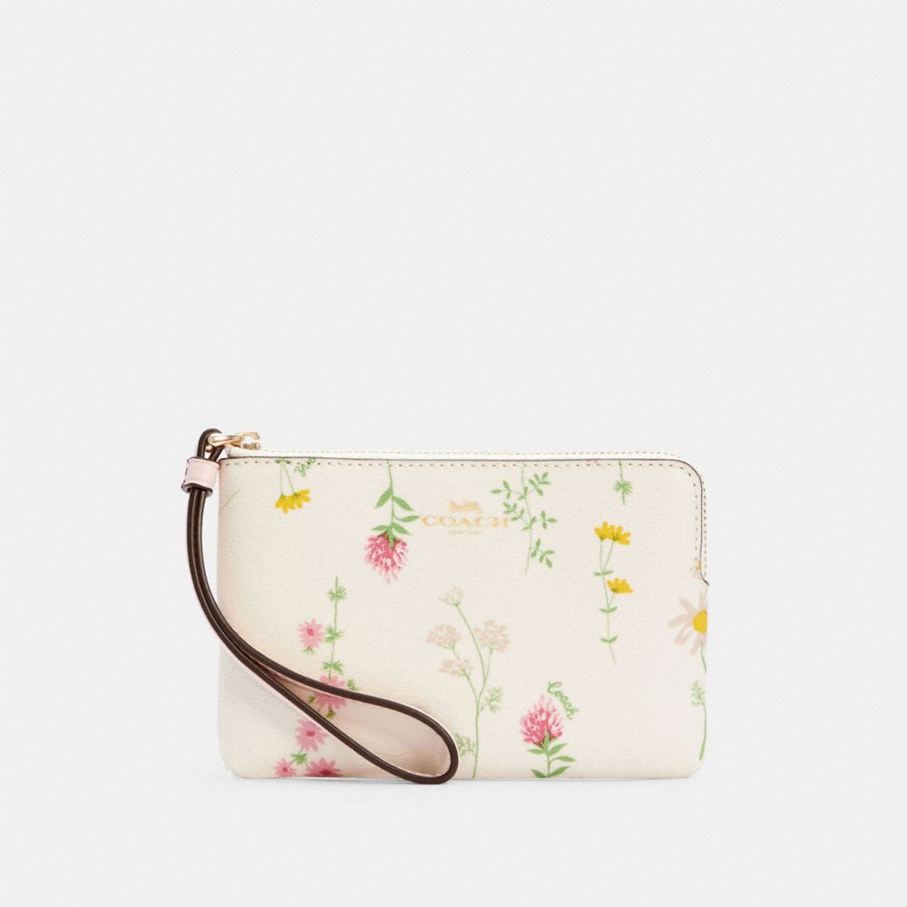 CORNER ZIP WRISTLET WITH SPACED WILDFLOWER PRINT - IM/CHALK MULTI - COACH 7249