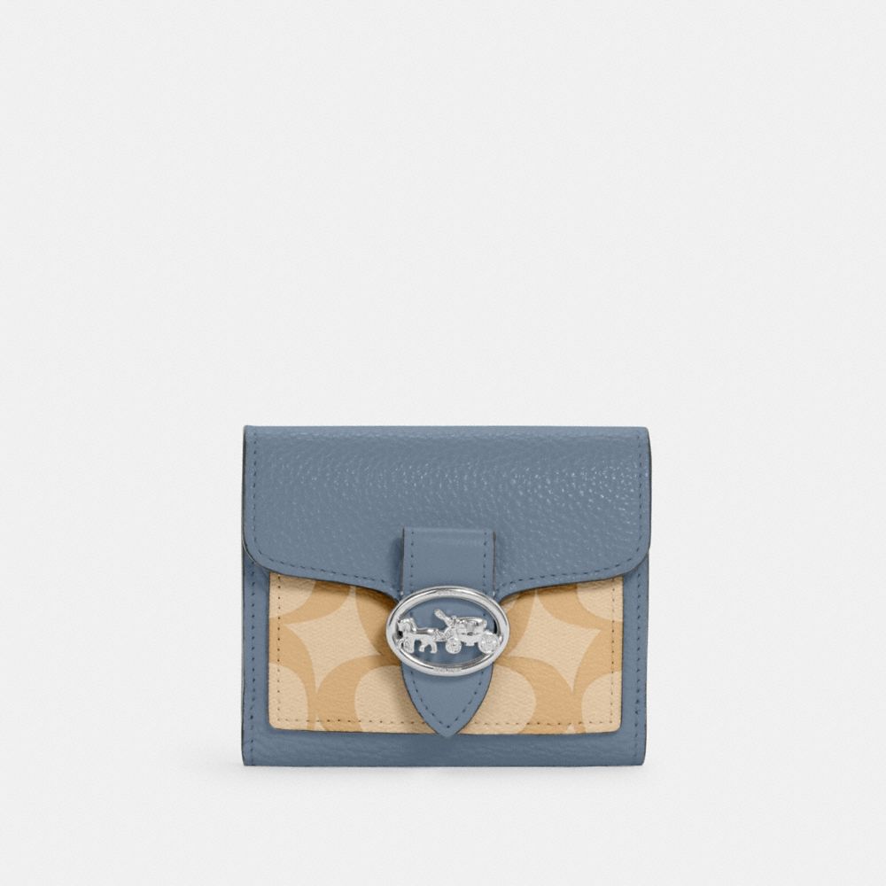 Georgie Small Wallet In Signature Canvas - 7250 - SILVER/LIGHT KHAKI/MARBLE BLUE