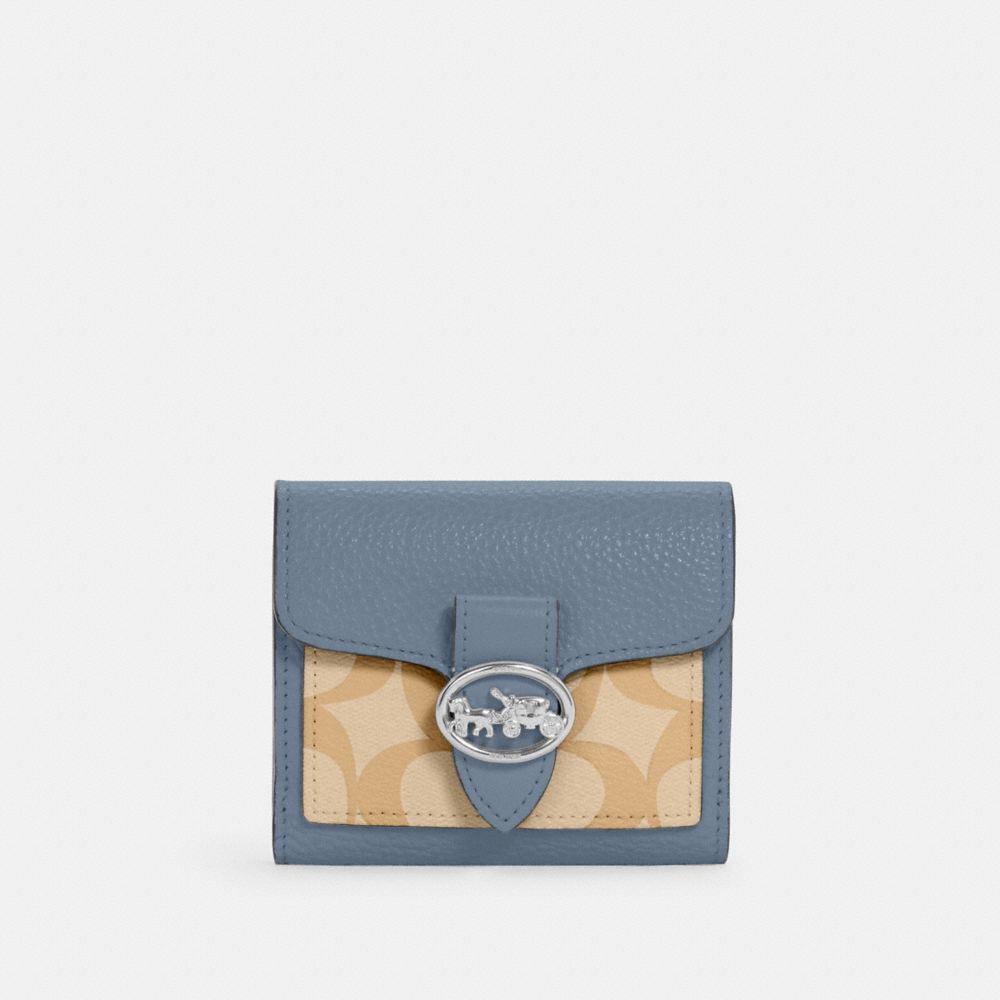 COACH Georgie Small Wallet In Signature Canvas - SILVER/LIGHT KHAKI/MARBLE BLUE - 7250