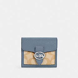 Georgie Small Wallet In Signature Canvas - 7250 - SILVER/LIGHT KHAKI/MARBLE BLUE