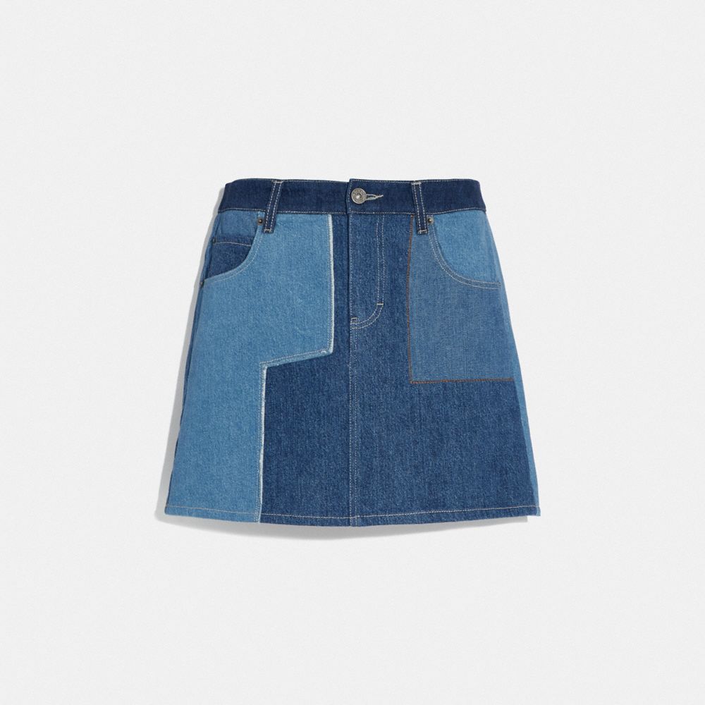 COACH DENIM PATCHWORK SKIRT - BLUE - 72553