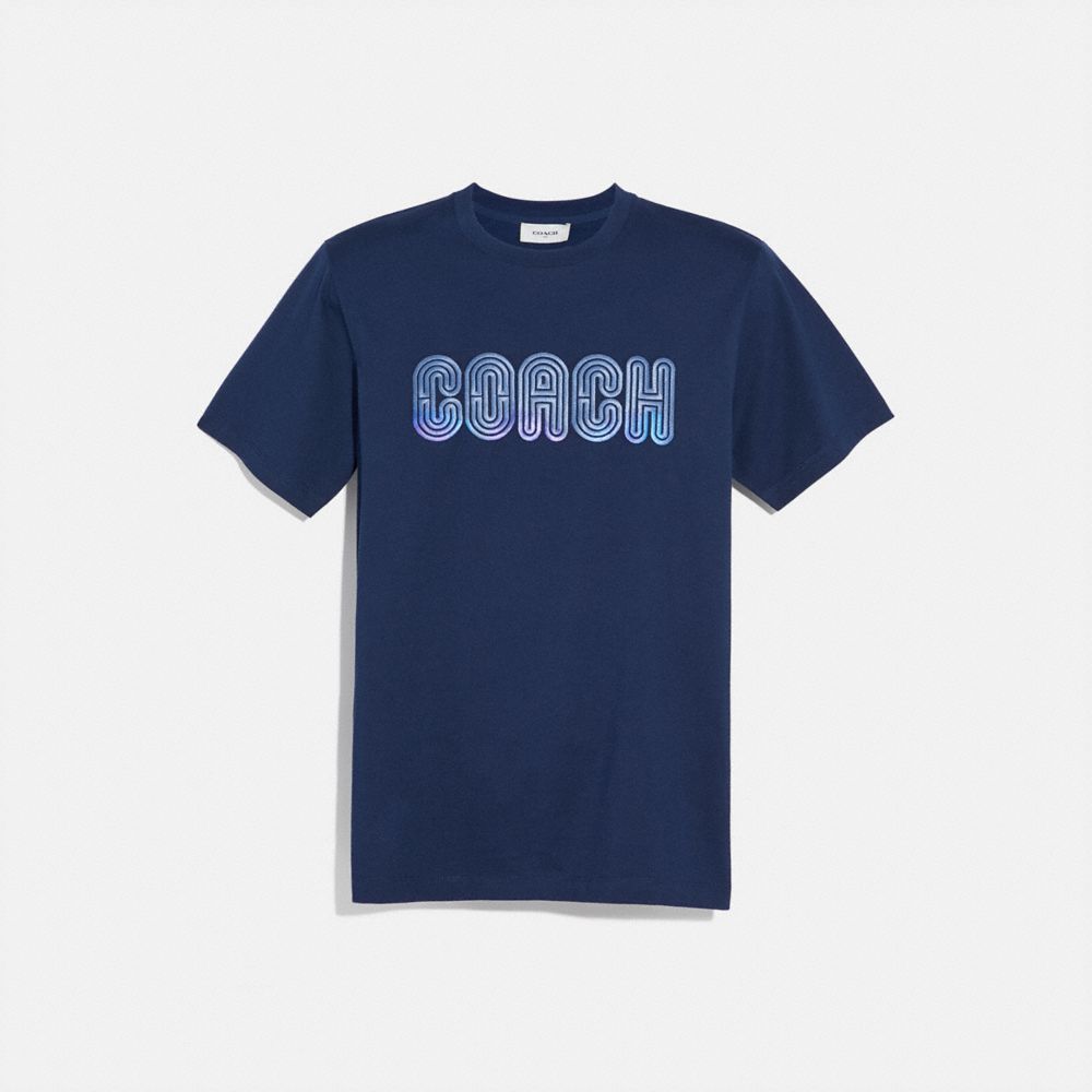 COACH 72583 EMBROIDERED COACH PRINT T-SHIRT DARK BLUE