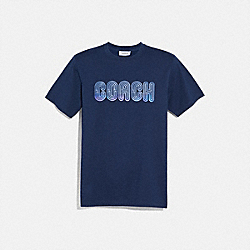 COACH 72583 Embroidered Coach Print T-shirt DARK BLUE