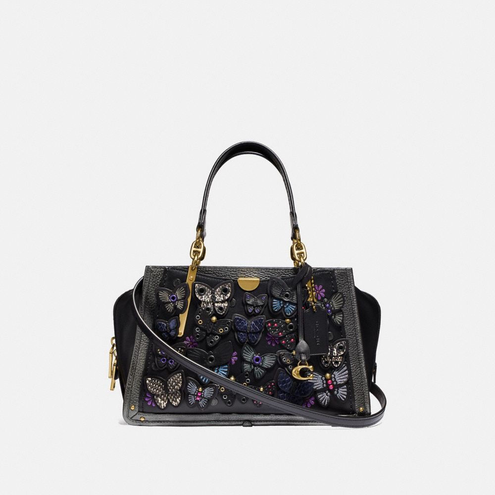 DREAMER WITH BUTTERFLY APPLIQUE AND SNAKESKIN DETAIL - BLACK MULTI/BRASS - COACH 72614