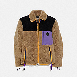 COACH 72637 Colorblock Shearling Jacket BURNT SIENNA