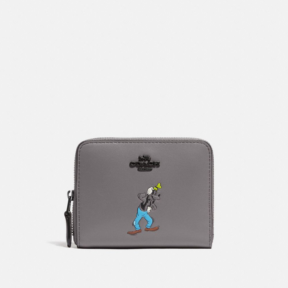 COACH 7278 - Disney X Coach Small Zip Around Wallet With Goofy Motif PEWTER/HEATHER GREY