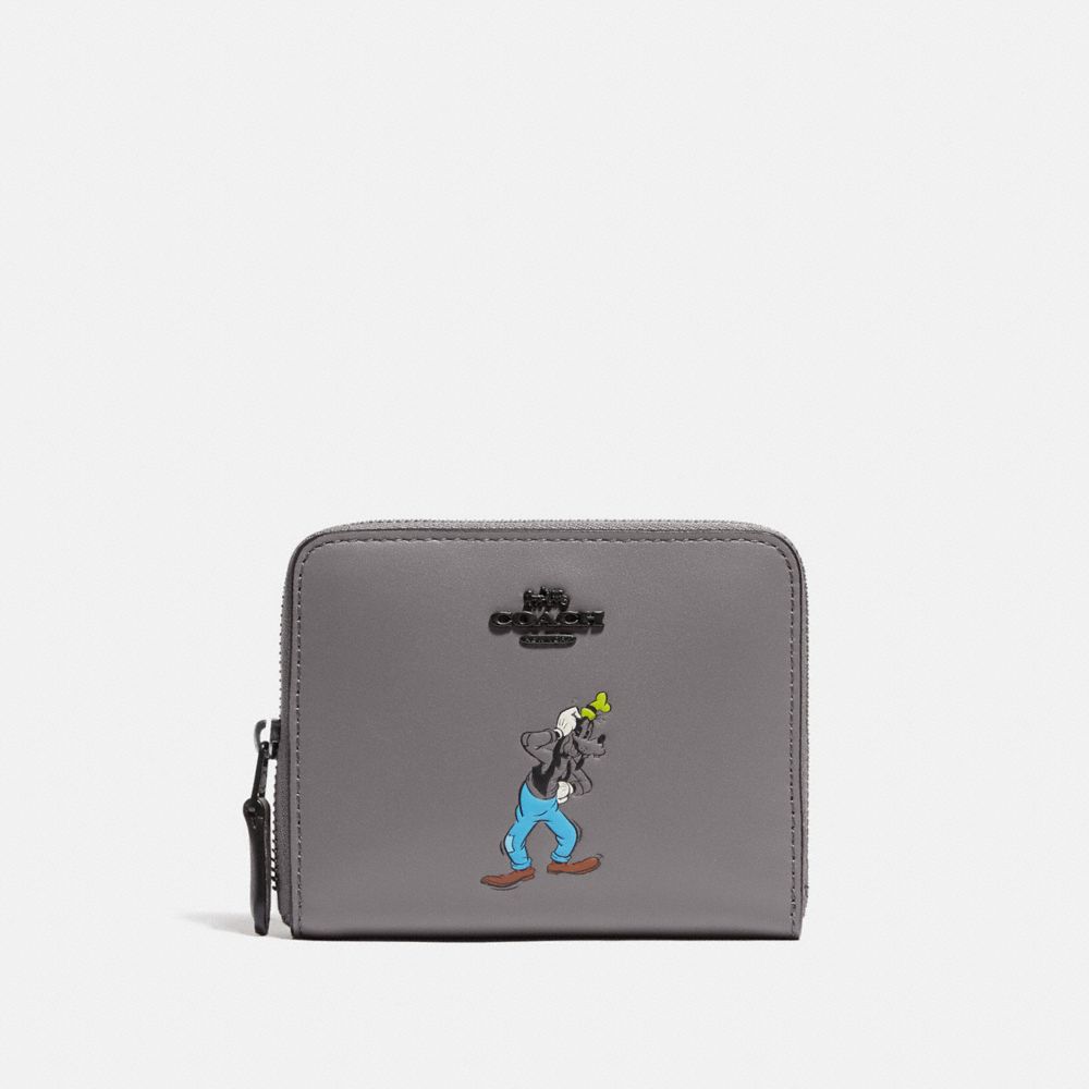 COACH 7278 Disney X Coach Small Zip Around Wallet With Goofy Motif PEWTER/HEATHER GREY