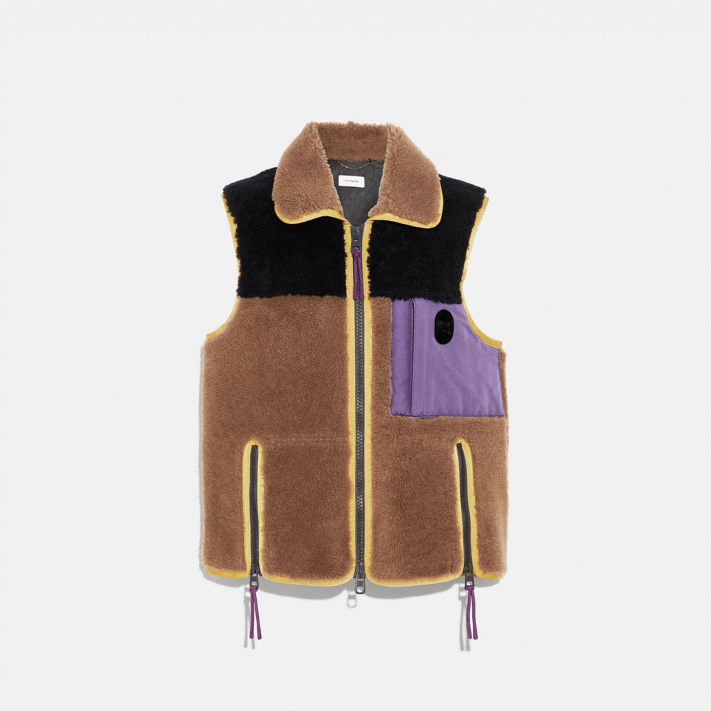 COACH 72793 - COLORBLOCK SHEARLING VEST BURNT SIENNA